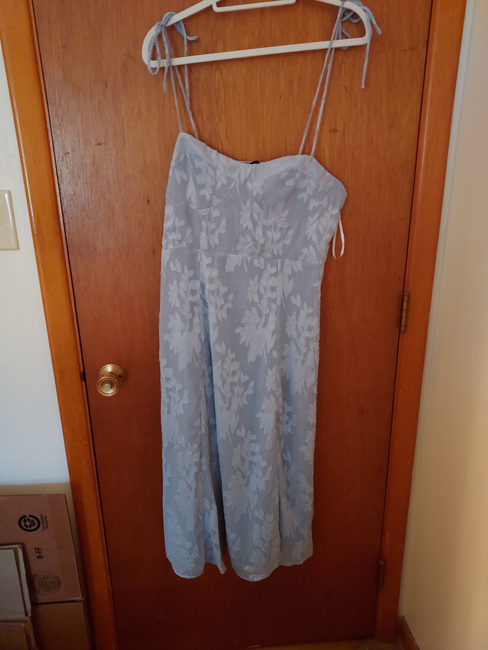 Lulu's Powder Blue Floral Lace Tie-Strap Dress